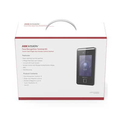 Kit de Control de Acceso TODO INCLUIDO con Lector de Rostros, QRs , Tarjetas y Huellas / 3,000 Rostros / Compatible con App Hik-Connect / Videoportero / Incluye Electroimán Botón de Salida y Montajes Z y L para imán