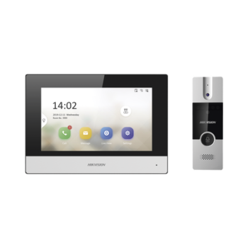Kit de Videoportero Analógico de Plastico / IP a 4 Hilos con Función de Llamada a App Hik-Connect / Monitor se Conecta a Internet por Cable o WiFi y por 4 Hilos al Frente de Calle / Expandible a Mas Equipos