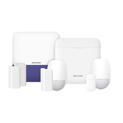 (AX PRO) KIT de Alarma AX PRO con GSM (3G/4G) / Incluye: 1 Hub con bateria de respaldo / 2 Sensores PIR / 3 Contactos Magnéticos mini / 1 Control Remoto / 1 Sirena Inalambrica Exterior / WiFi / Compatible con Hik-Connect P2P